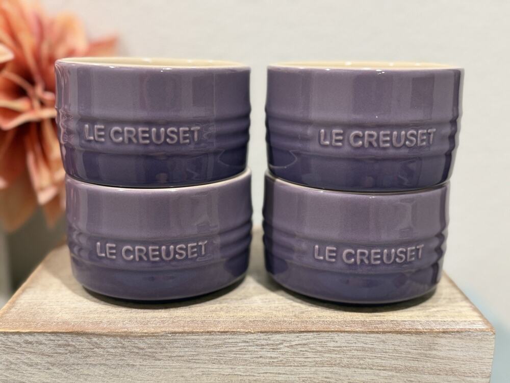 Le Creuset 7-oz. Stoneware Round Straight Wall Ramekins Ultra Violet Set/4 NWT